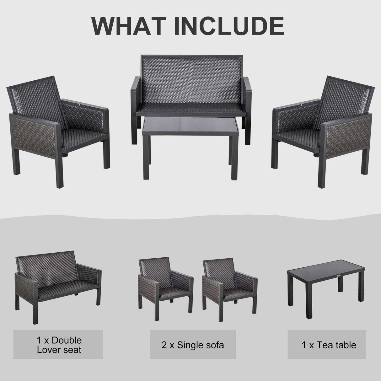 easycomfort easycomfort salotto da giardino con divanetti e tavolino in rattan pe set 4 pezzi grigio