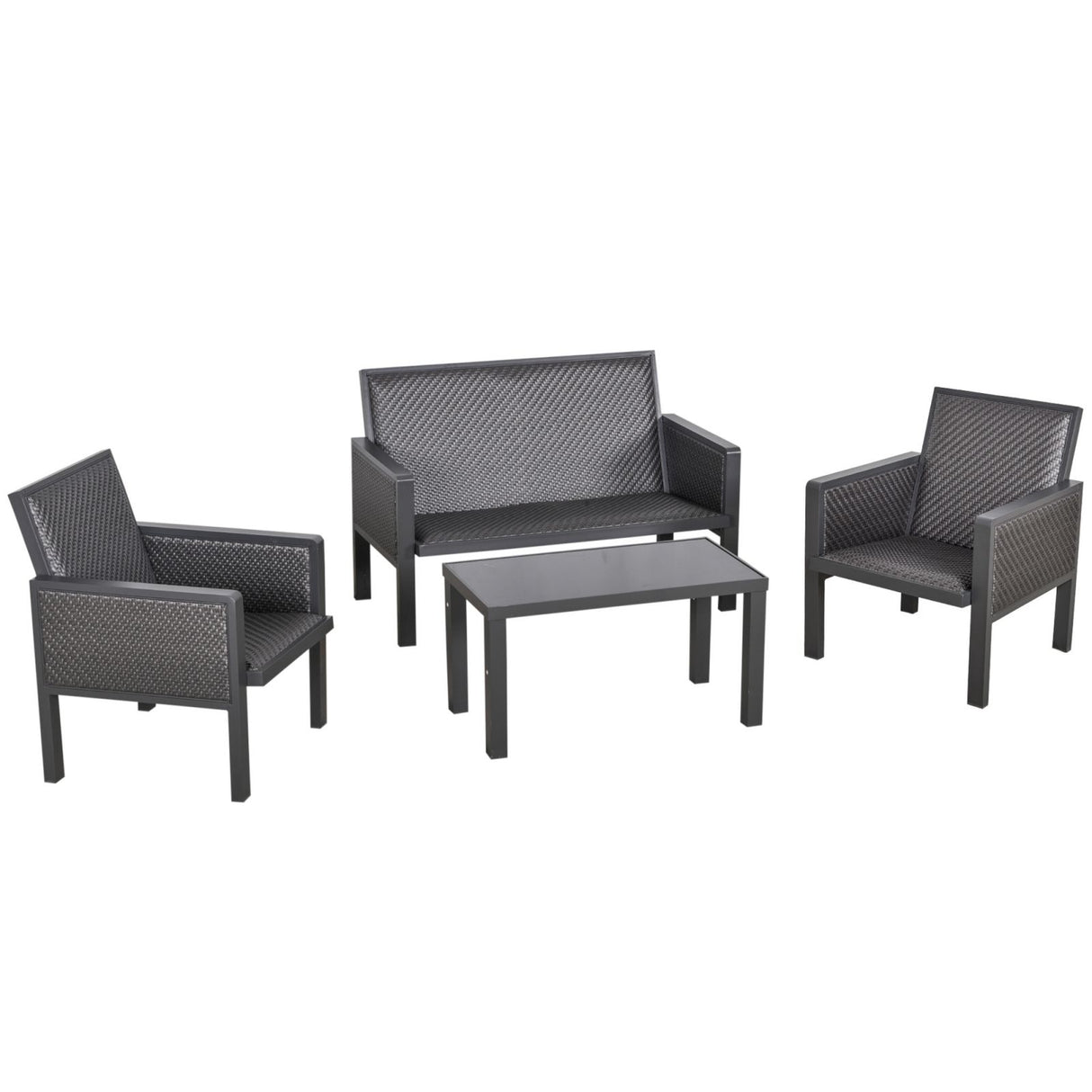 easycomfort easycomfort salotto da giardino con divanetti e tavolino in rattan pe set 4 pezzi grigio
