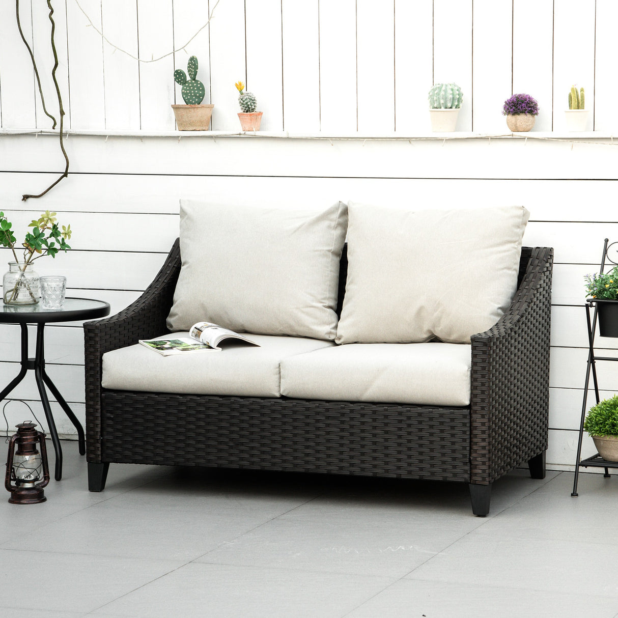 easycomfort easycomfort divano da giardino 2 posti in rattan pe divano da esterno con cuscini imbottiti e piedini regolabili 132x70x74cm marrone