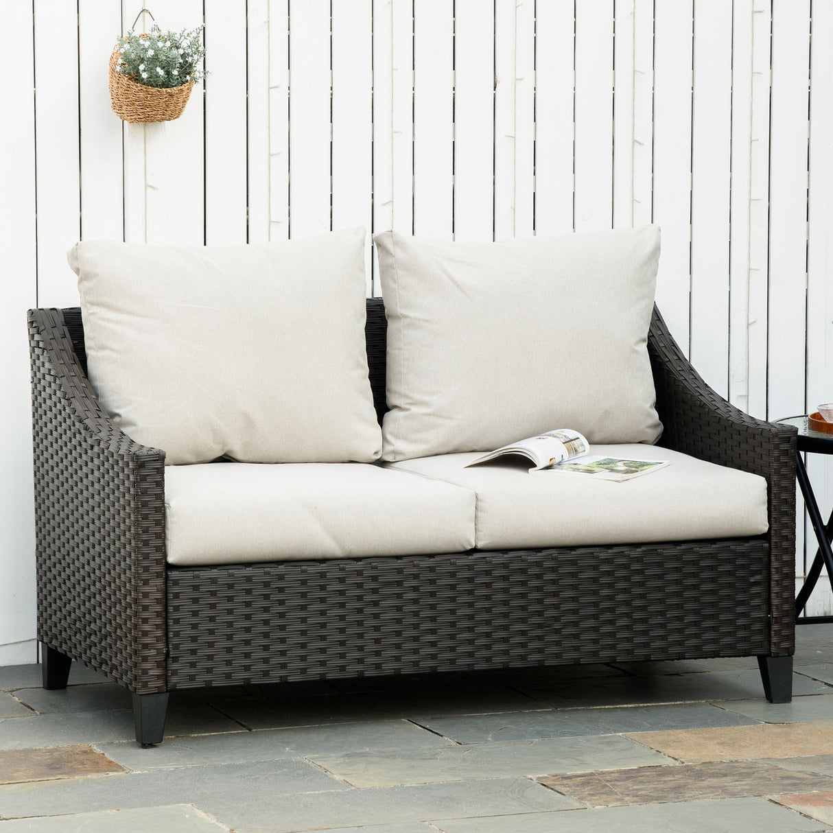 easycomfort easycomfort divano da giardino 2 posti in rattan pe divano da esterno con cuscini imbottiti e piedini regolabili 132x70x74cm marrone