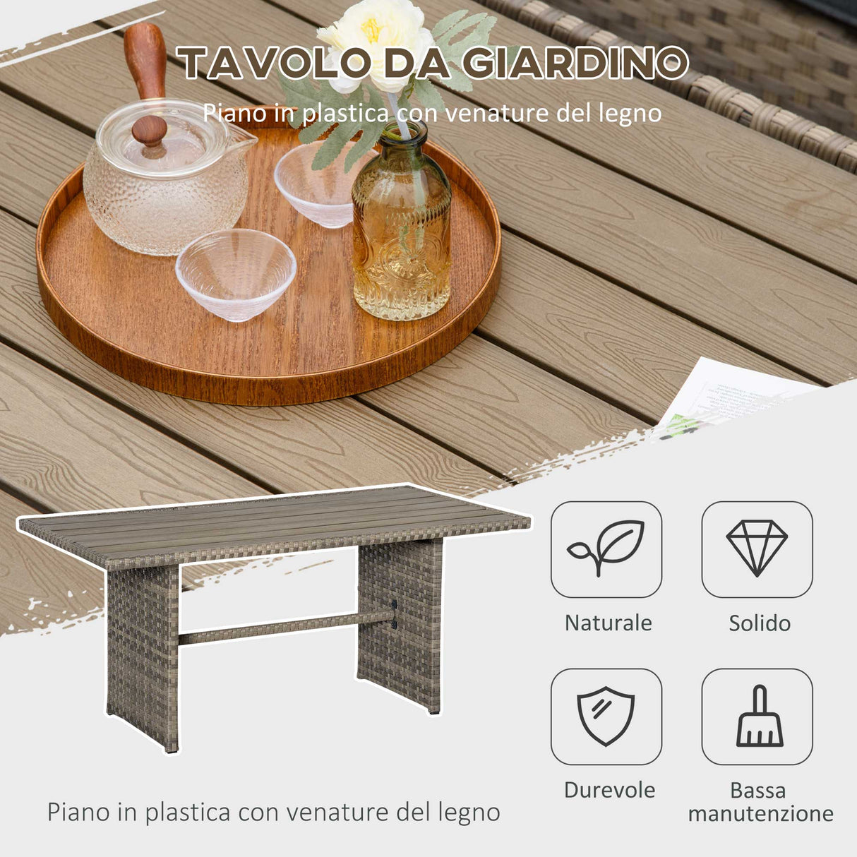 easycomfort easycomfort set salotto da giardino in rattan pe con divano 3 posti 2 poltrone 2 sgabelli e tavolo grigio