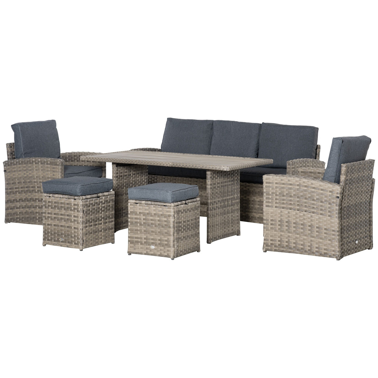 easycomfort easycomfort set salotto da giardino in rattan pe con divano 3 posti 2 poltrone 2 sgabelli e tavolo grigio