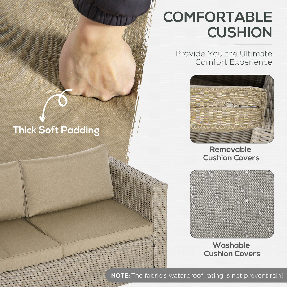 easycomfort easycomfort set mobili da giardino 4 pezzi in rattan pe salotto da esterno con 1 divano 2 poltrone 1 tavolino e cuscini rimovibili e lavabili kaki e beige