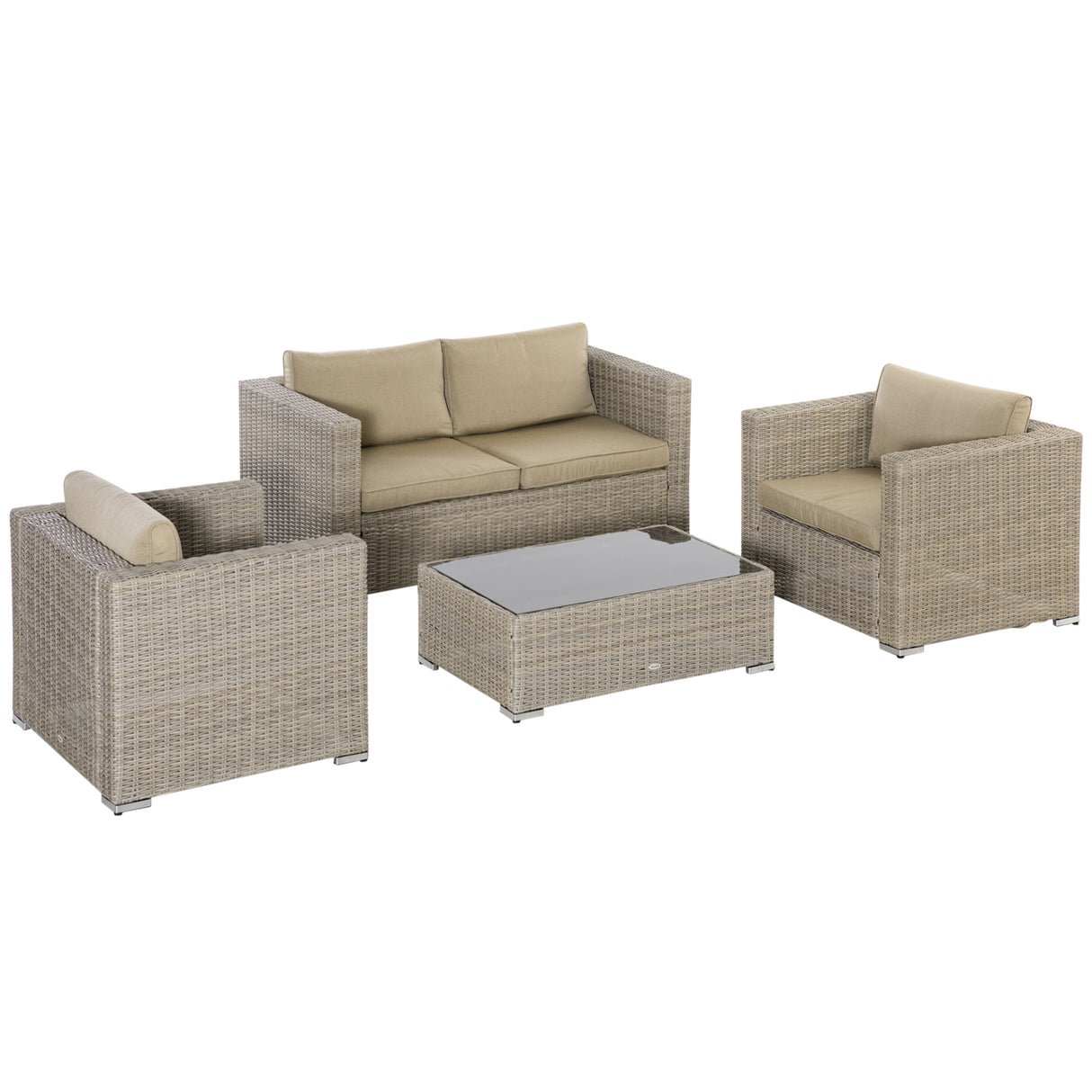 easycomfort easycomfort set mobili da giardino 4 pezzi in rattan pe salotto da esterno con 1 divano 2 poltrone 1 tavolino e cuscini rimovibili e lavabili kaki e beige