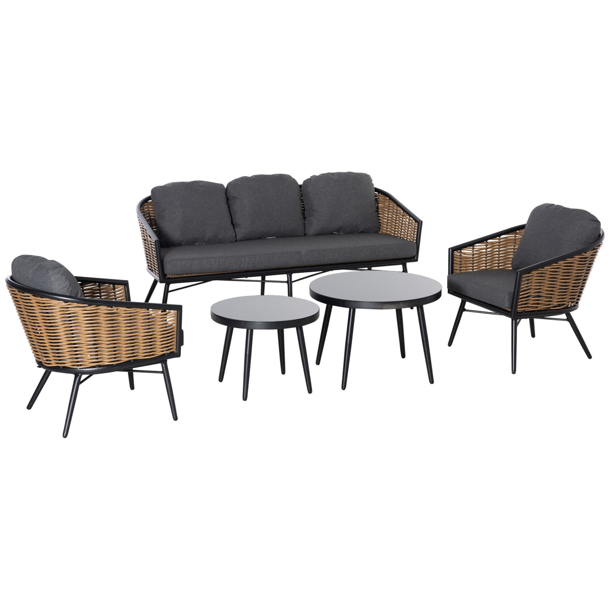 easycomfort easycomfort set mobili da giardino in rattan 5 pezzi salottino da esterno con 2 tavolini divano 3 posti e 2 poltrone con cuscini