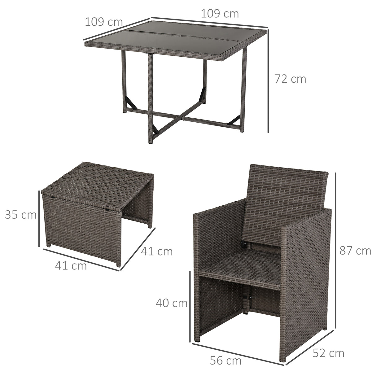 easycomfort easycomfort set mobili da giardino esterno 9 pezzi tavolo con 4 sedie 4 poggiapiedi in rattan grigio