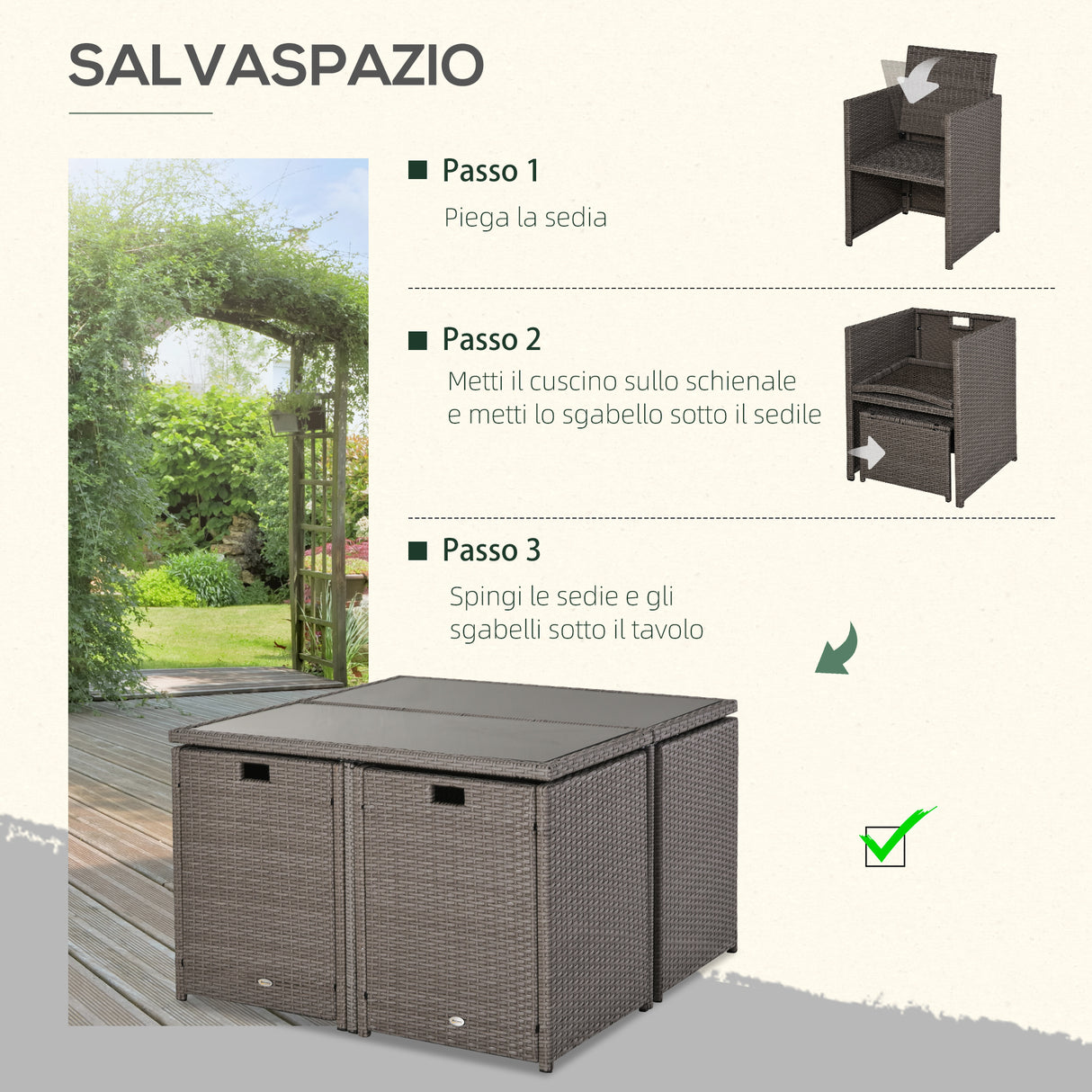 easycomfort easycomfort set mobili da giardino esterno 9 pezzi tavolo con 4 sedie 4 poggiapiedi in rattan grigio