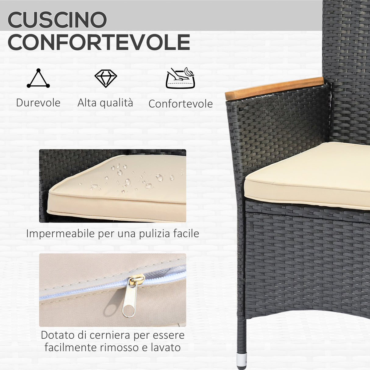 easycomfort easycomfort set tavolo e sedie da giardino 7 pezzi in pe rattan e legno con cuscini morbidi nero