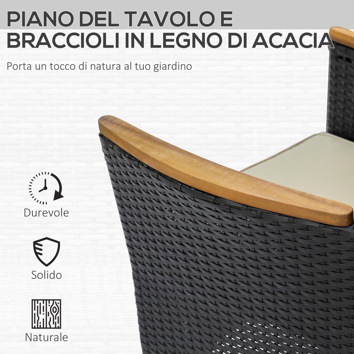 easycomfort easycomfort set tavolo e sedie da giardino 7 pezzi in pe rattan e legno con cuscini morbidi nero