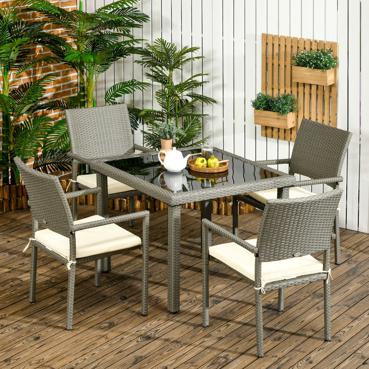 easycomfort easycomfort set da esterni in rattan pe con tavolo e 4 sedie con cuscini grigio