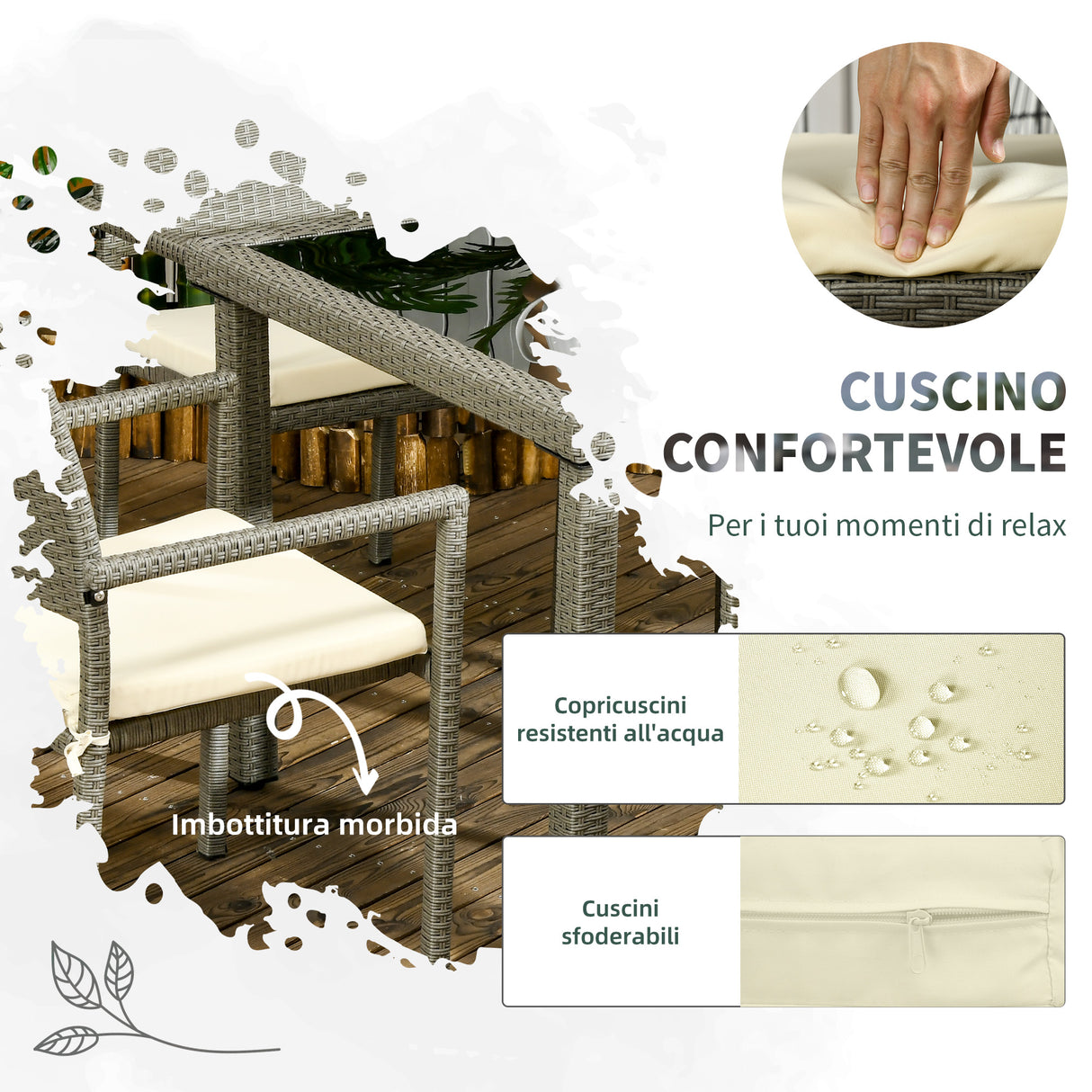 easycomfort easycomfort set da esterni in rattan pe con tavolo e 4 sedie con cuscini grigio