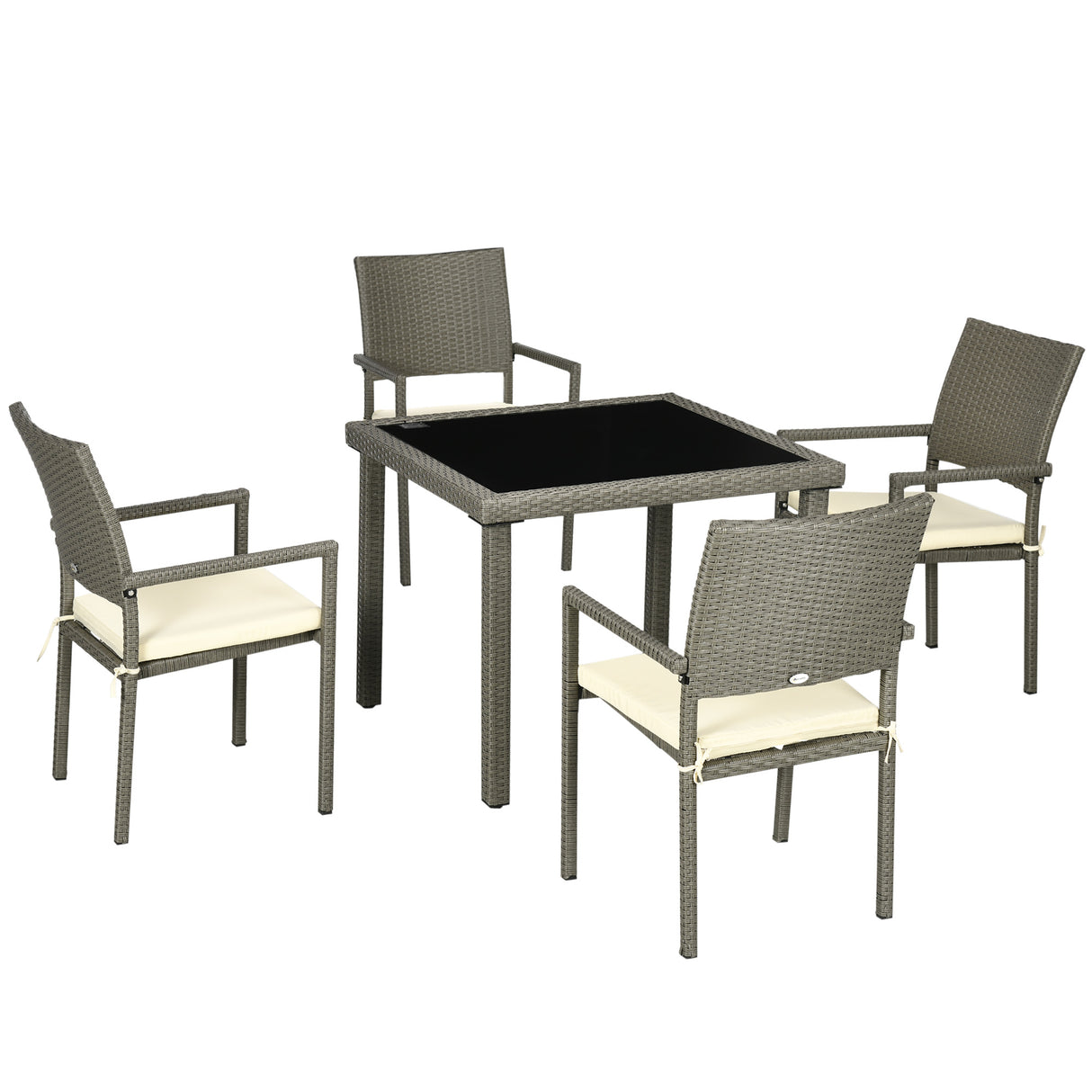 easycomfort easycomfort set da esterni in rattan pe con tavolo e 4 sedie con cuscini grigio