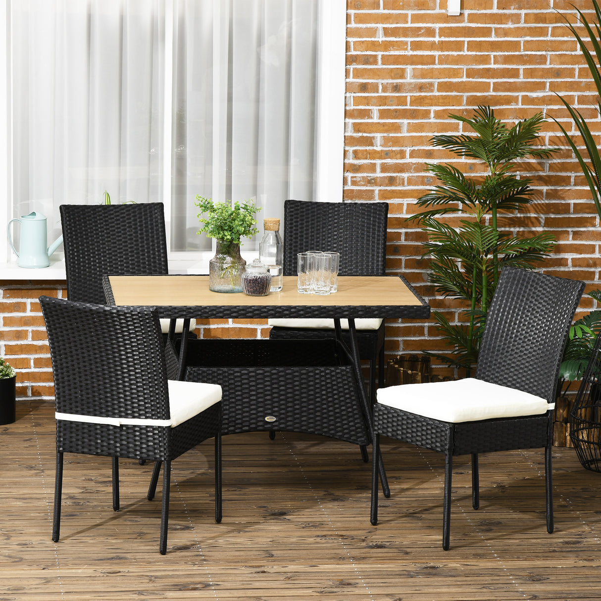 easycomfort easycomfort set da giardino con tavolo e 4 sedie da esterno in acciaio e rattan pe nero