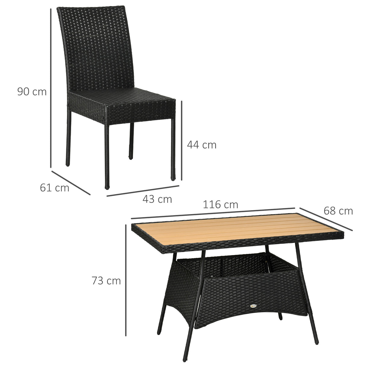 easycomfort easycomfort set da giardino con tavolo e 4 sedie da esterno in acciaio e rattan pe nero