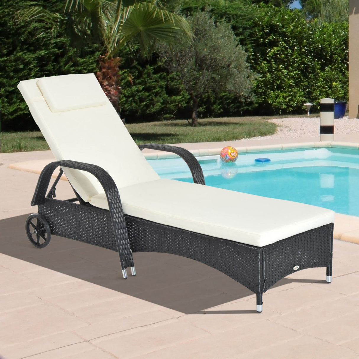 easycomfort easycomfort lettino sdraio reclinabile in pe rattan con materassino imbottito e ruote nero ean 8055776913070