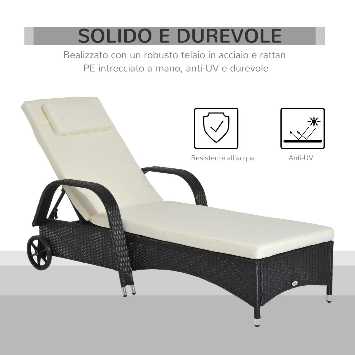 easycomfort easycomfort lettino sdraio reclinabile in pe rattan con materassino imbottito e ruote nero ean 8055776913070