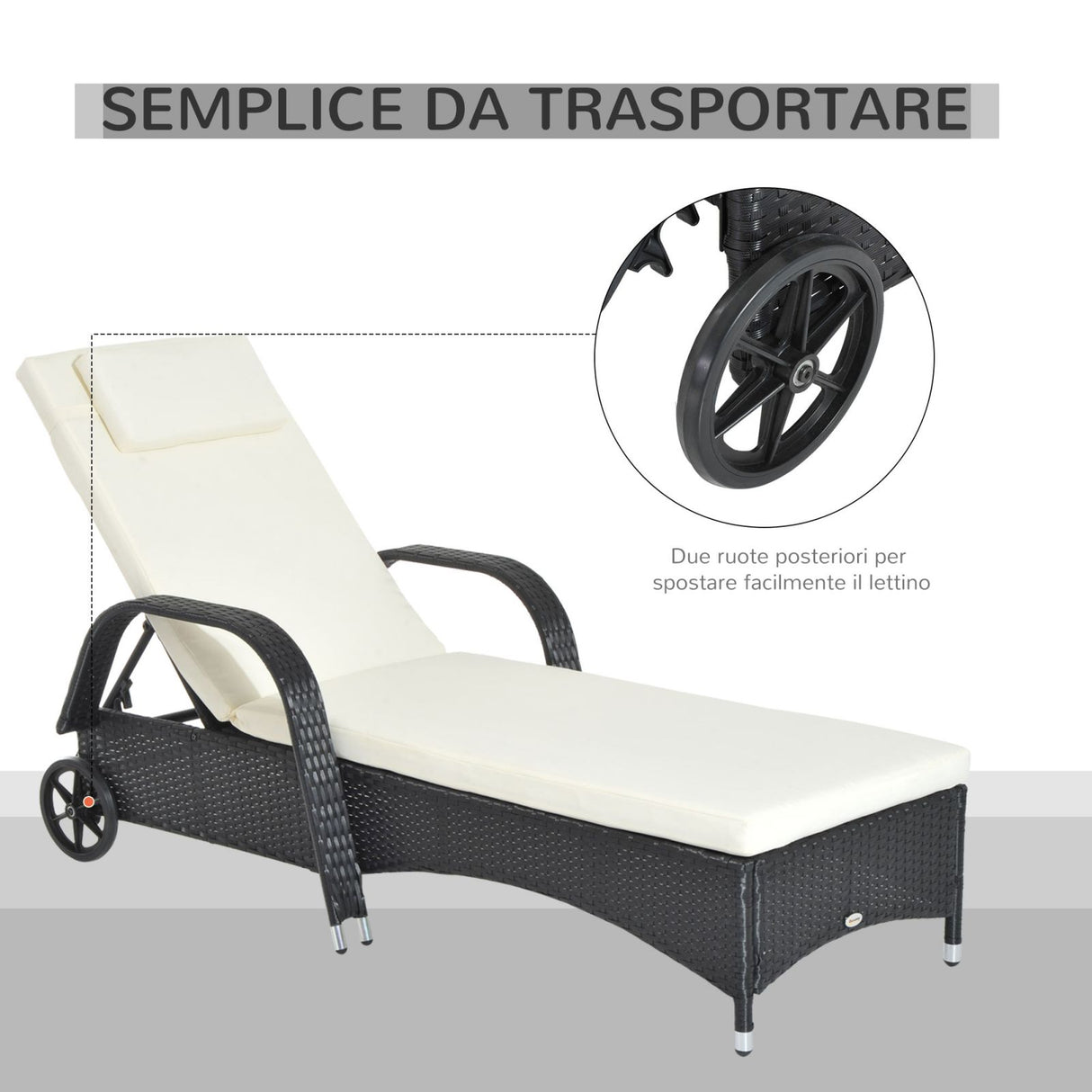 easycomfort easycomfort lettino sdraio reclinabile in pe rattan con materassino imbottito e ruote nero ean 8055776913070