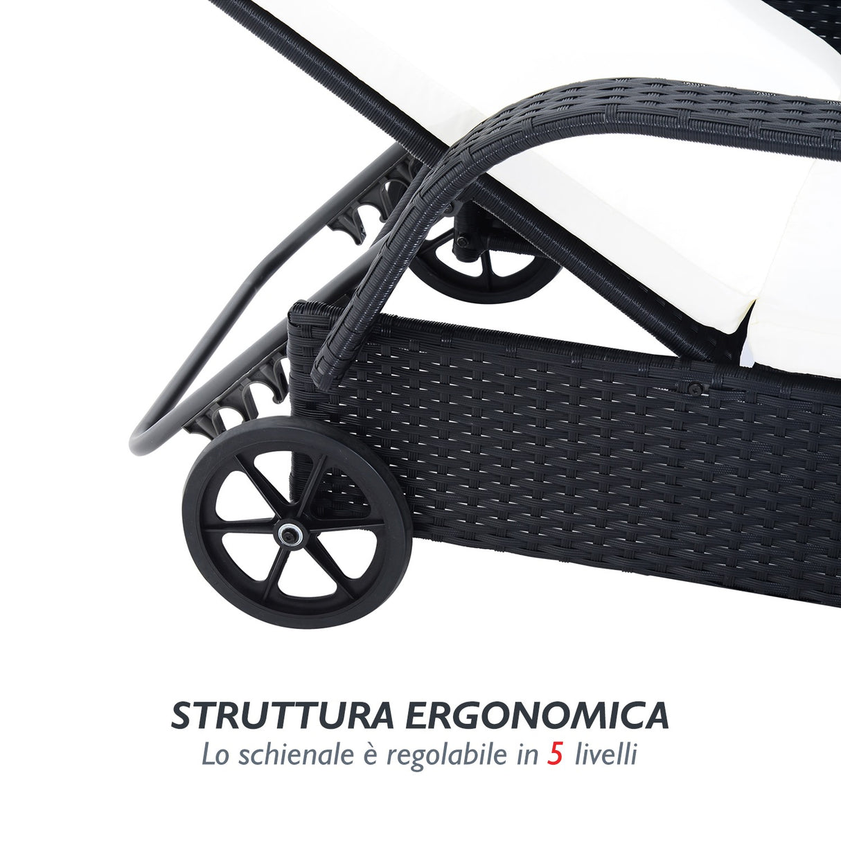 easycomfort easycomfort set 2 sdraio lettino prendisole in rattan con materassino imbottito e tavolino nero