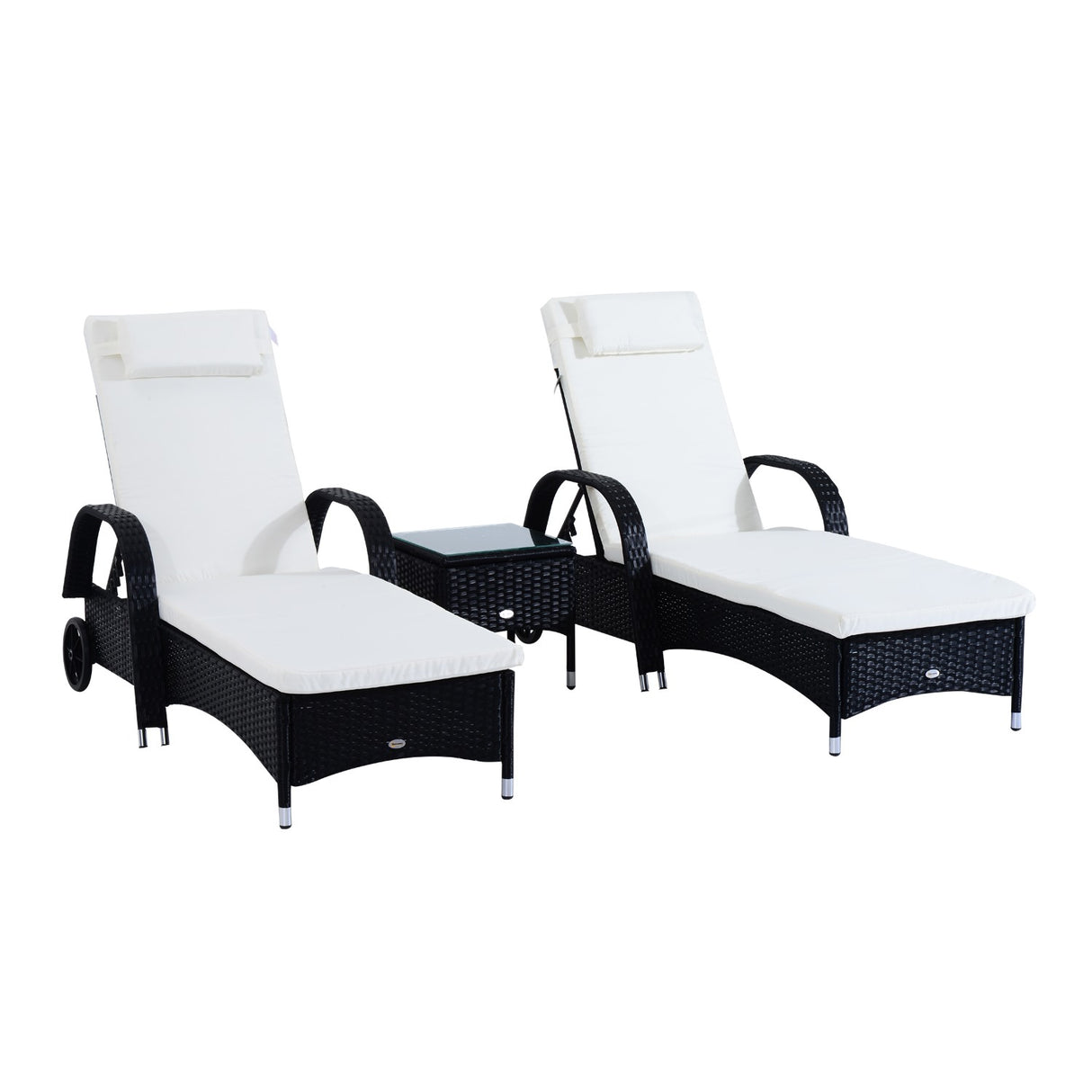 easycomfort easycomfort set 2 sdraio lettino prendisole in rattan con materassino imbottito e tavolino nero
