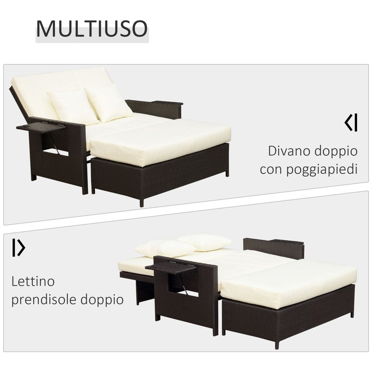 easycomfort easycomfort divanetto da giardino con panca poggiapiedi in rattan pe marrone ean 8055776916231