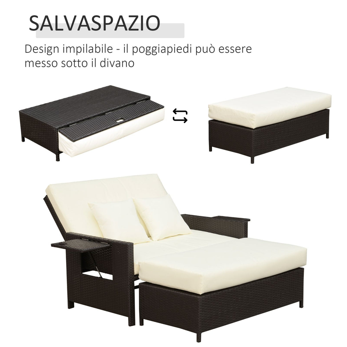 easycomfort easycomfort divanetto da giardino con panca poggiapiedi in rattan pe marrone ean 8055776916231