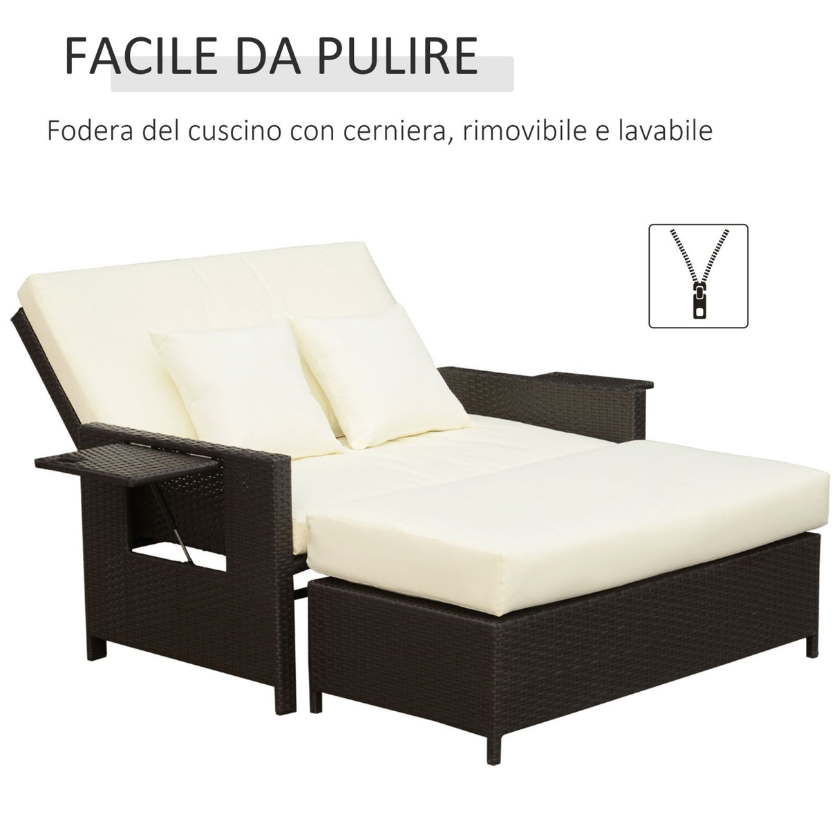 easycomfort easycomfort divanetto da giardino con panca poggiapiedi in rattan pe marrone ean 8055776916231