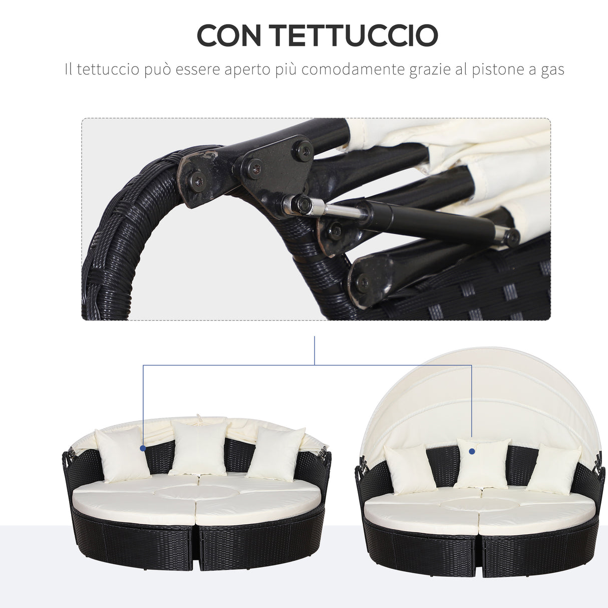 easycomfort easycomfort set componibile divano circolare da esterno in pe rattan nero e beige