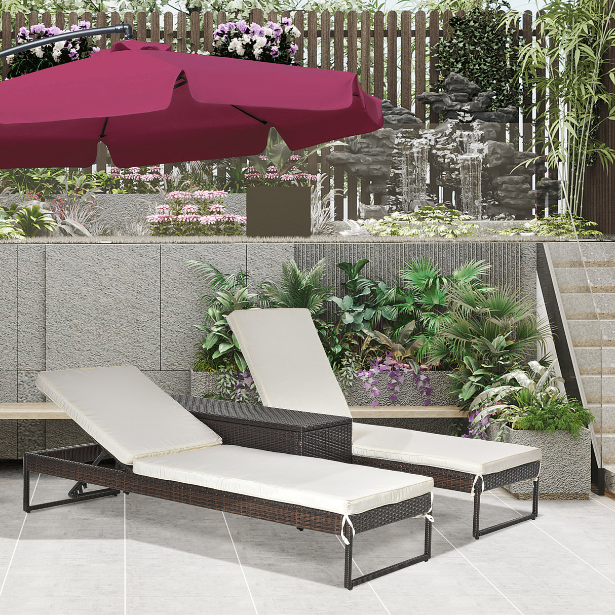 easycomfort easycomfort set 2 lettini prendisole con tavolino in pe rattan marrone