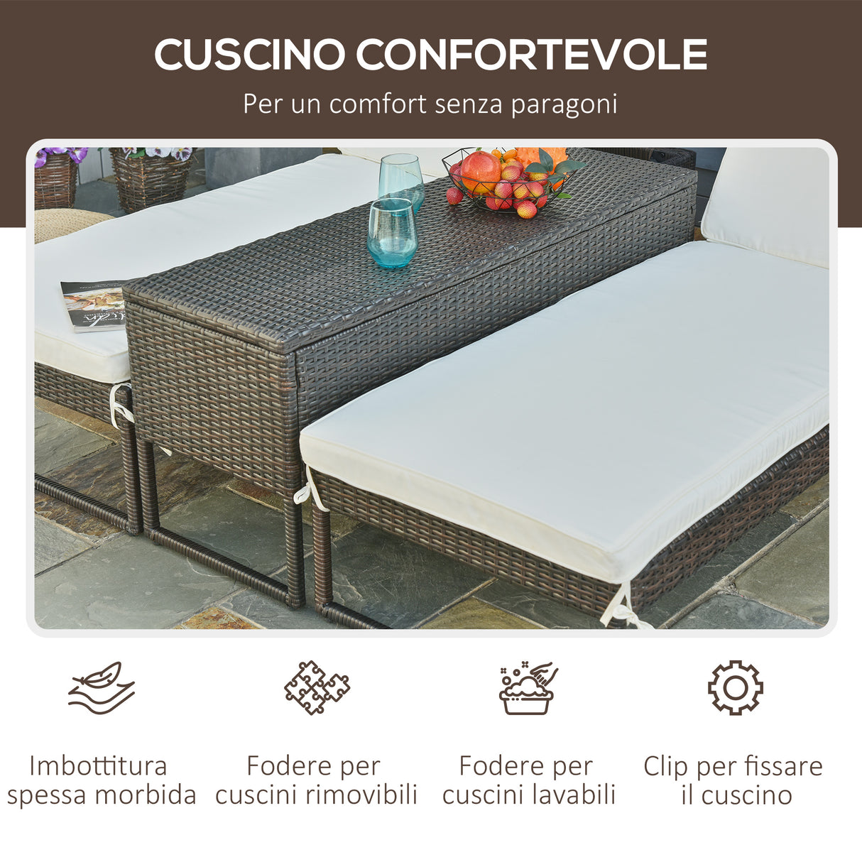 easycomfort easycomfort set 2 lettini prendisole con tavolino in pe rattan marrone