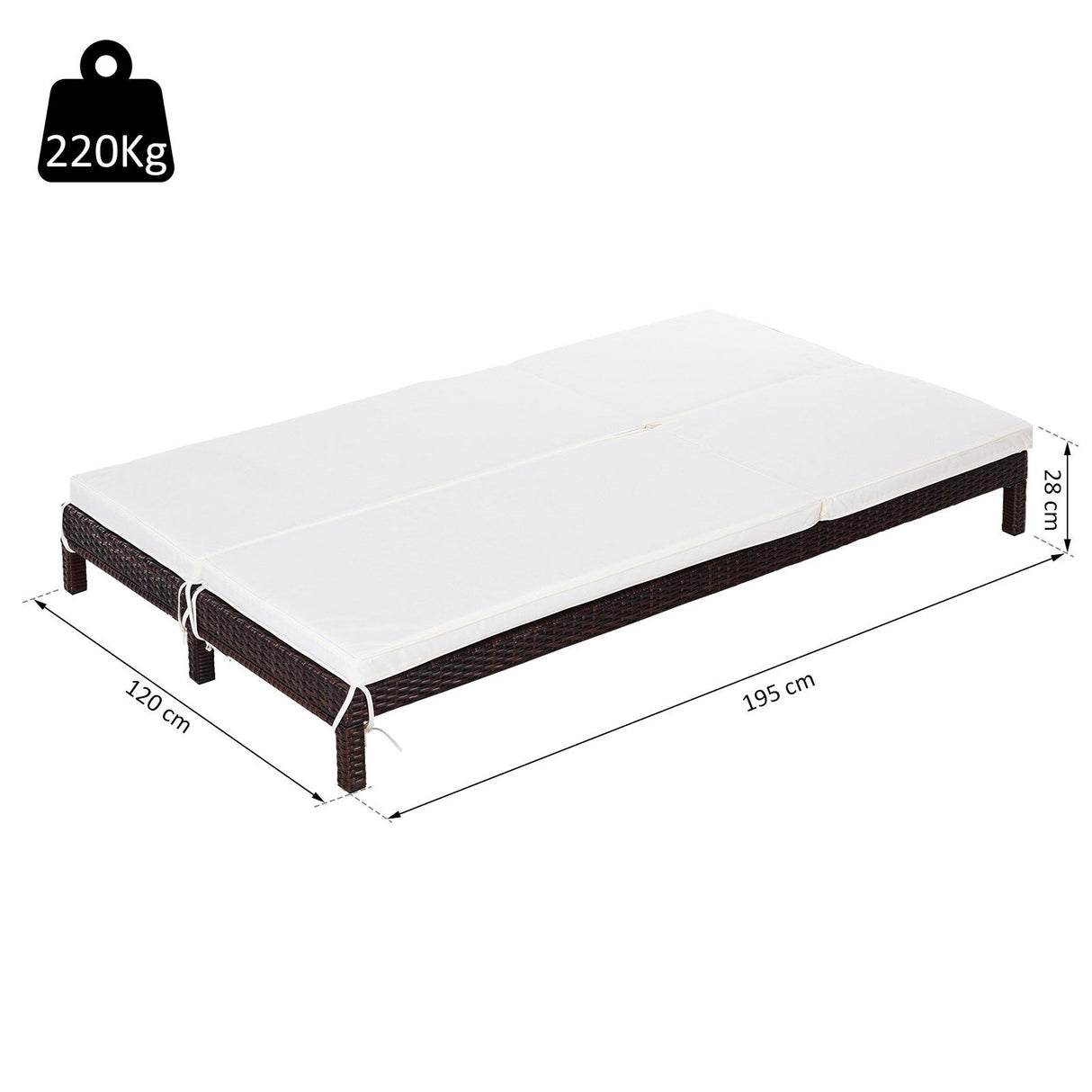 easycomfort easycomfort lettino sdraio prendisole a 2 posti in pe rattan marrone con materassino bianco ean 8055776914992