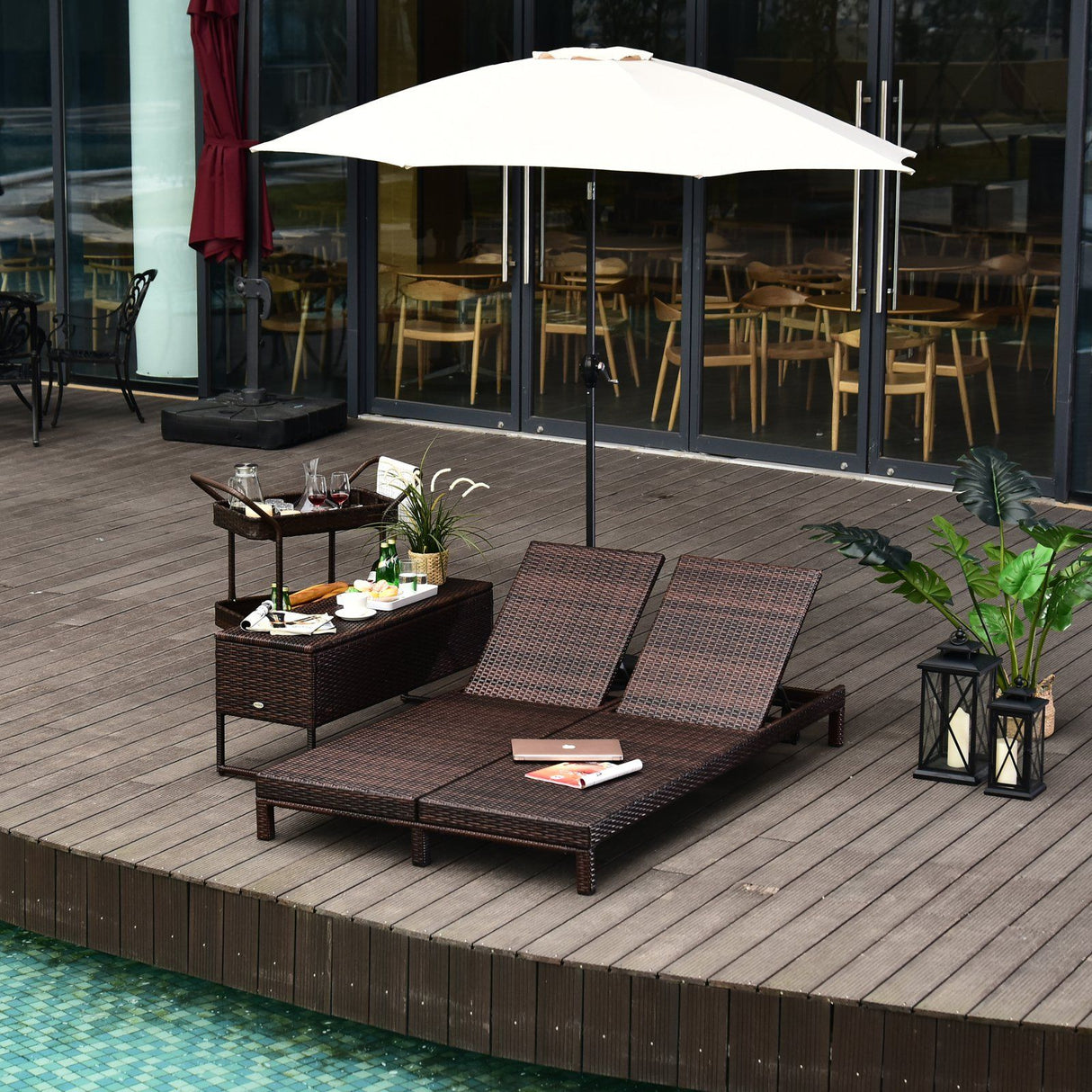 easycomfort easycomfort lettino sdraio prendisole a 2 posti in pe rattan marrone con materassino bianco ean 8055776914992