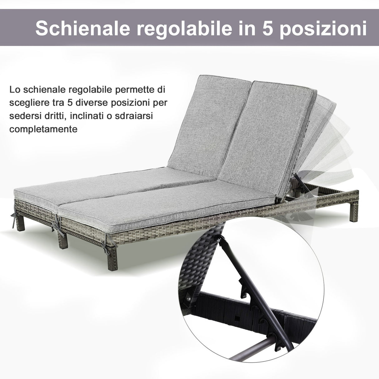 easycomfort easycomfort lettino sdraio prendisole a 2 posti in pe rattan con materassino grigio ean 8055776915005