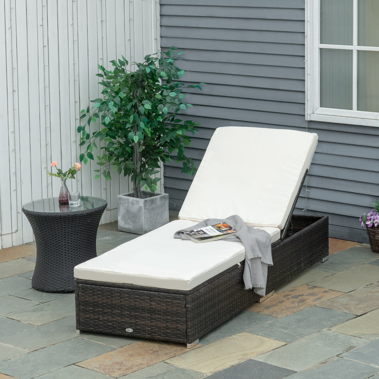 easycomfort easycomfort lettino prendisole in rattan pe con schienale reclinabile su 5 posizioni 195x68x31cm marrone