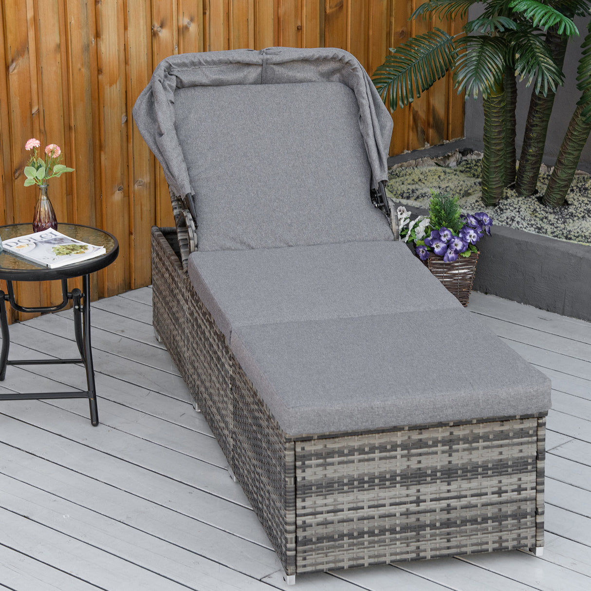 easycomfort easycomfort lettino prendisole in rattan pe schienale reclinabile a 4 livelli tettuccio e materassino