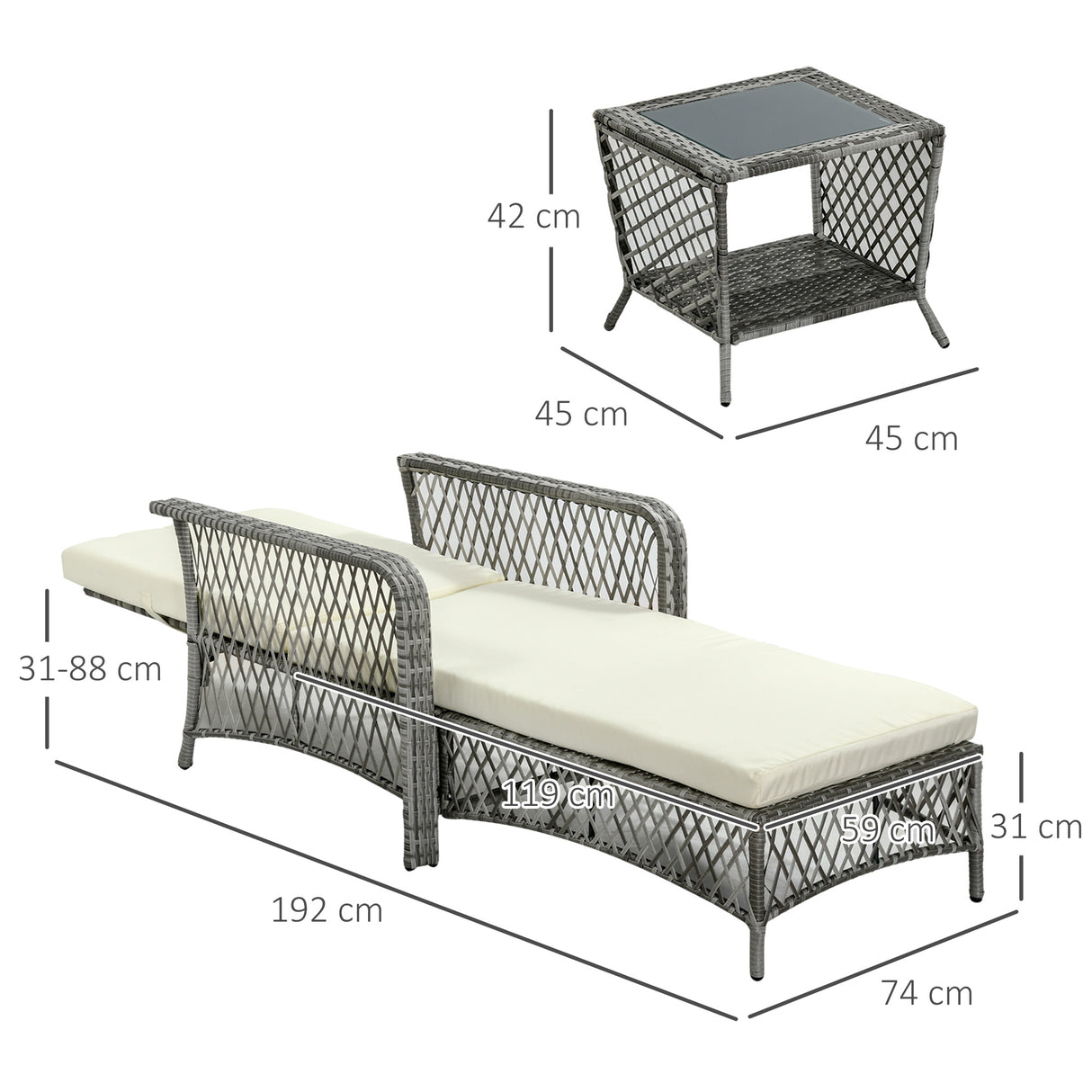 easycomfort easycomfort mobili da giardino set in rattan con sdraio da giardino regolabile e tavolino a 2 livelli