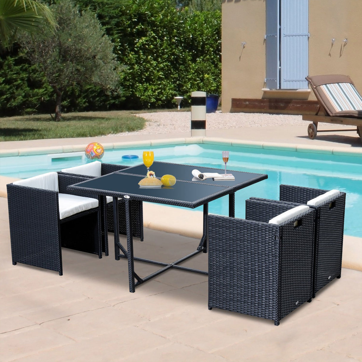 easycomfort easycomfort set mobili da giardino in pe rattan tavolo da pranzo con 4 sedie con cuscini nero