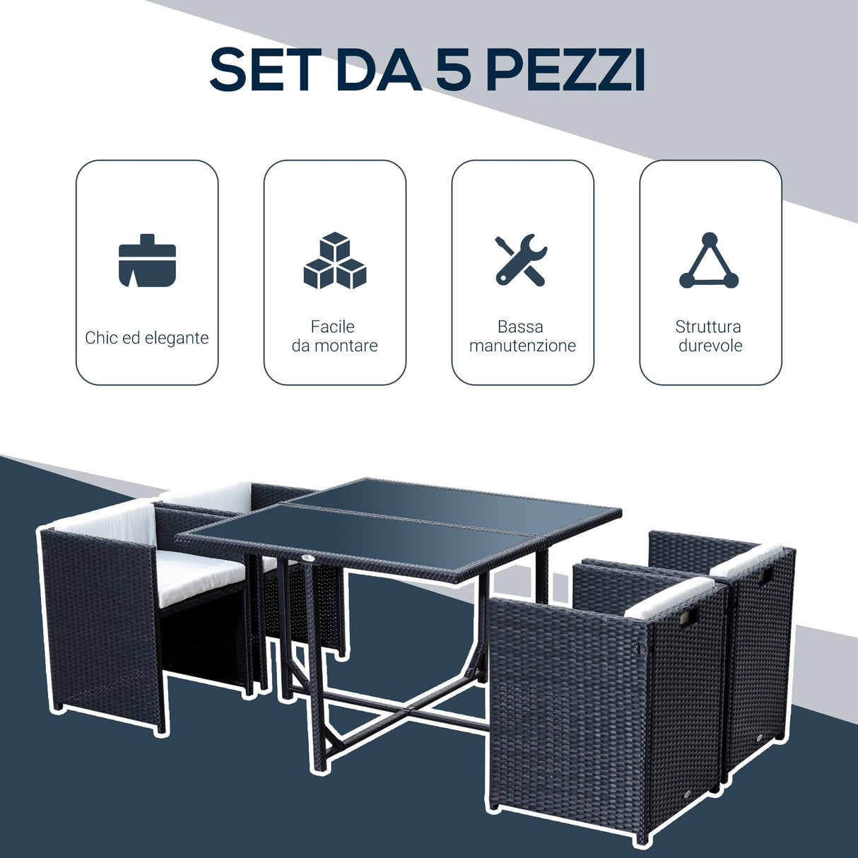 easycomfort easycomfort set mobili da giardino in pe rattan tavolo da pranzo con 4 sedie con cuscini nero