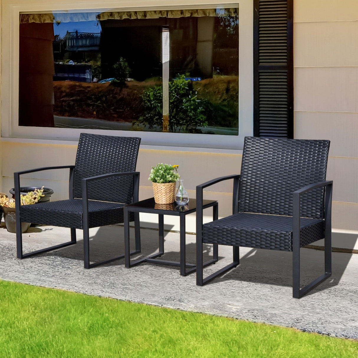 easycomfort easycomfort set mobili in rattan da esterno tavolino con 2 sedie con cuscini nero ean 8055776914299