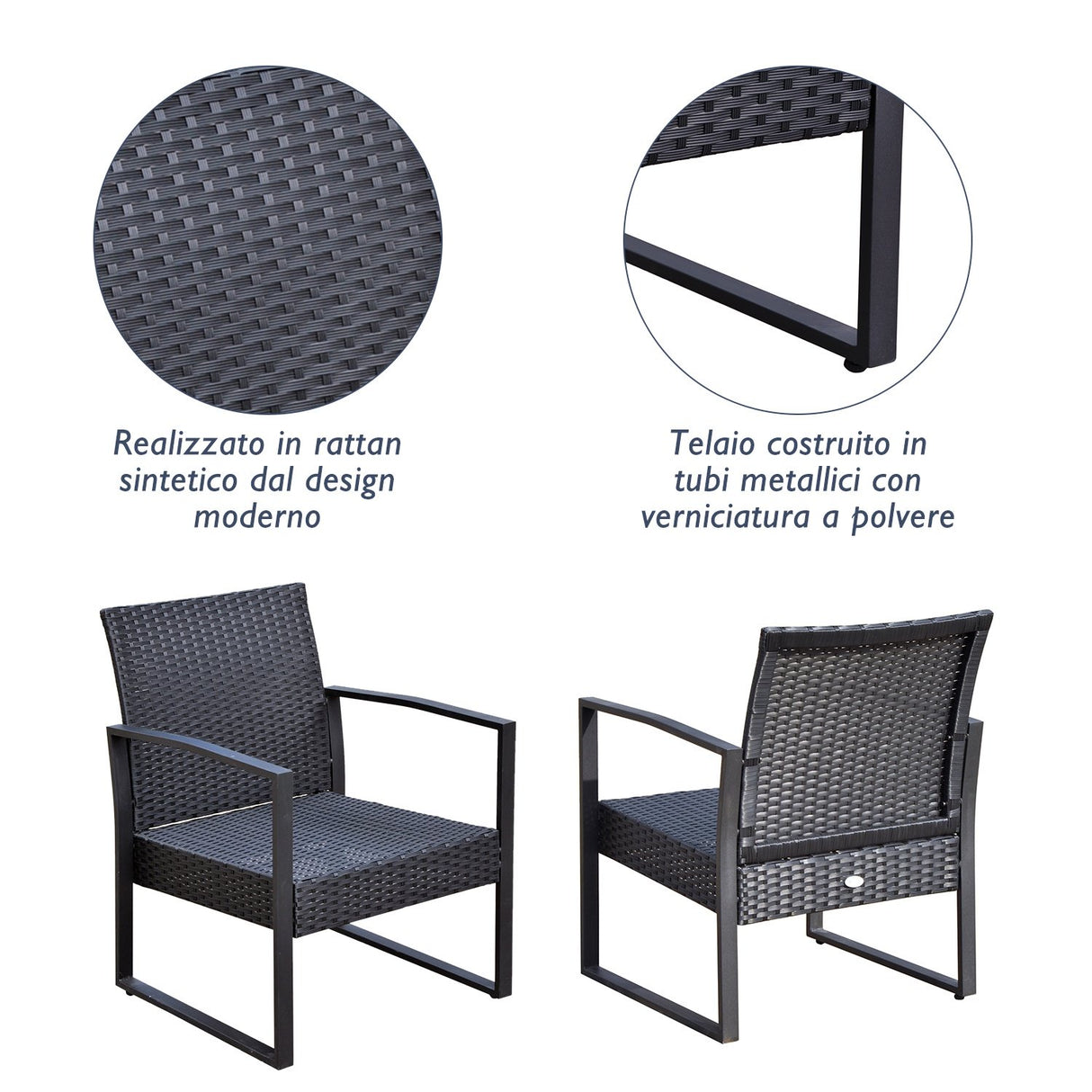 easycomfort easycomfort set mobili in rattan da esterno tavolino con 2 sedie con cuscini nero ean 8055776914299