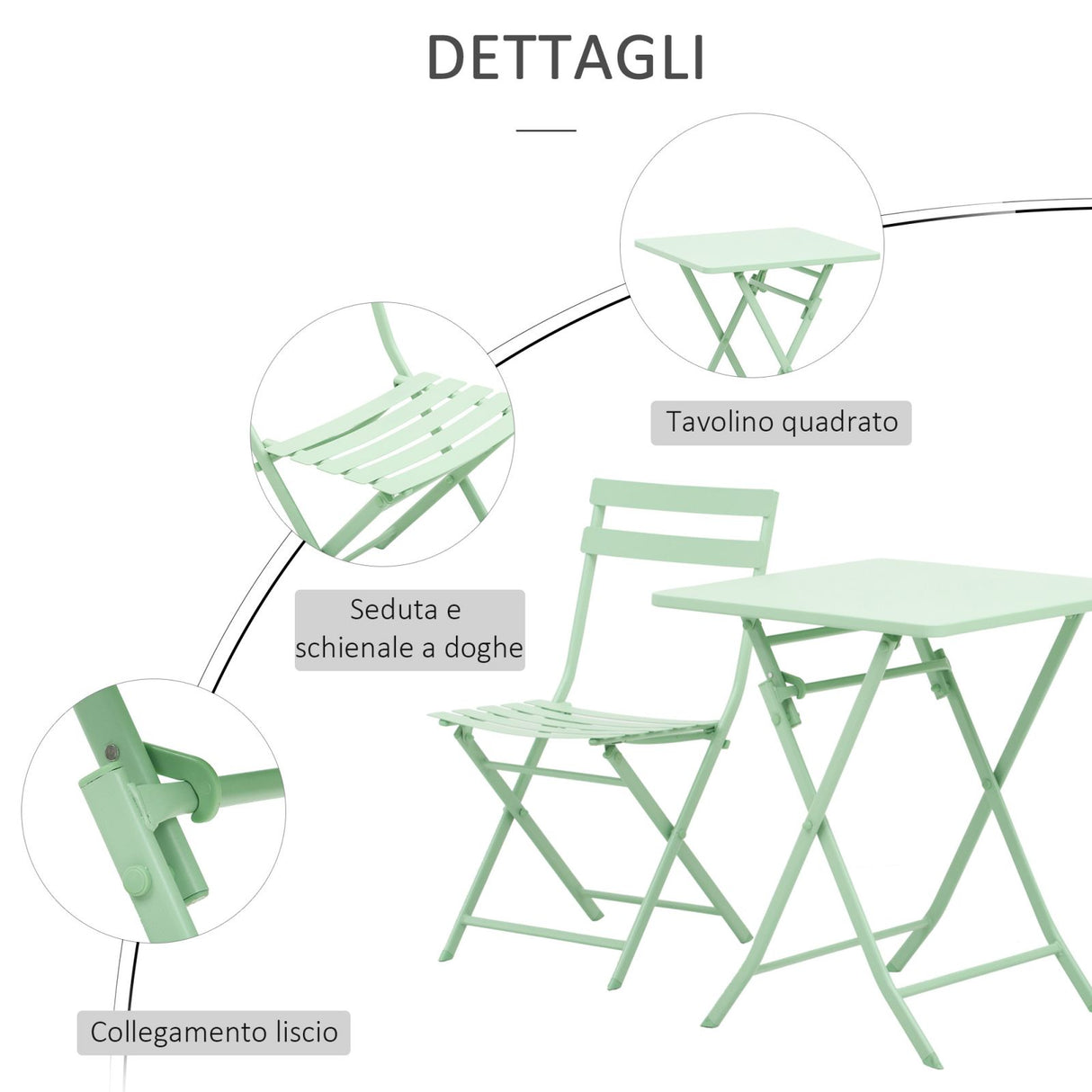 easycomfort easycomfort set tavolo e sedie da giardino ed esterno in metallo verde set da 3 pezzi pieghevole e salvaspazio ean 8055776911991