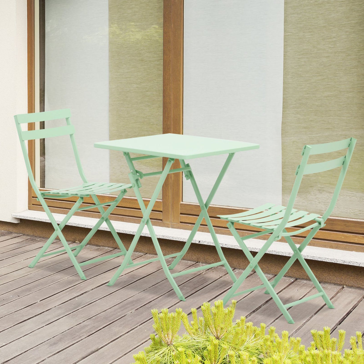easycomfort easycomfort set tavolo e sedie da giardino ed esterno in metallo verde set da 3 pezzi pieghevole e salvaspazio ean 8055776911991