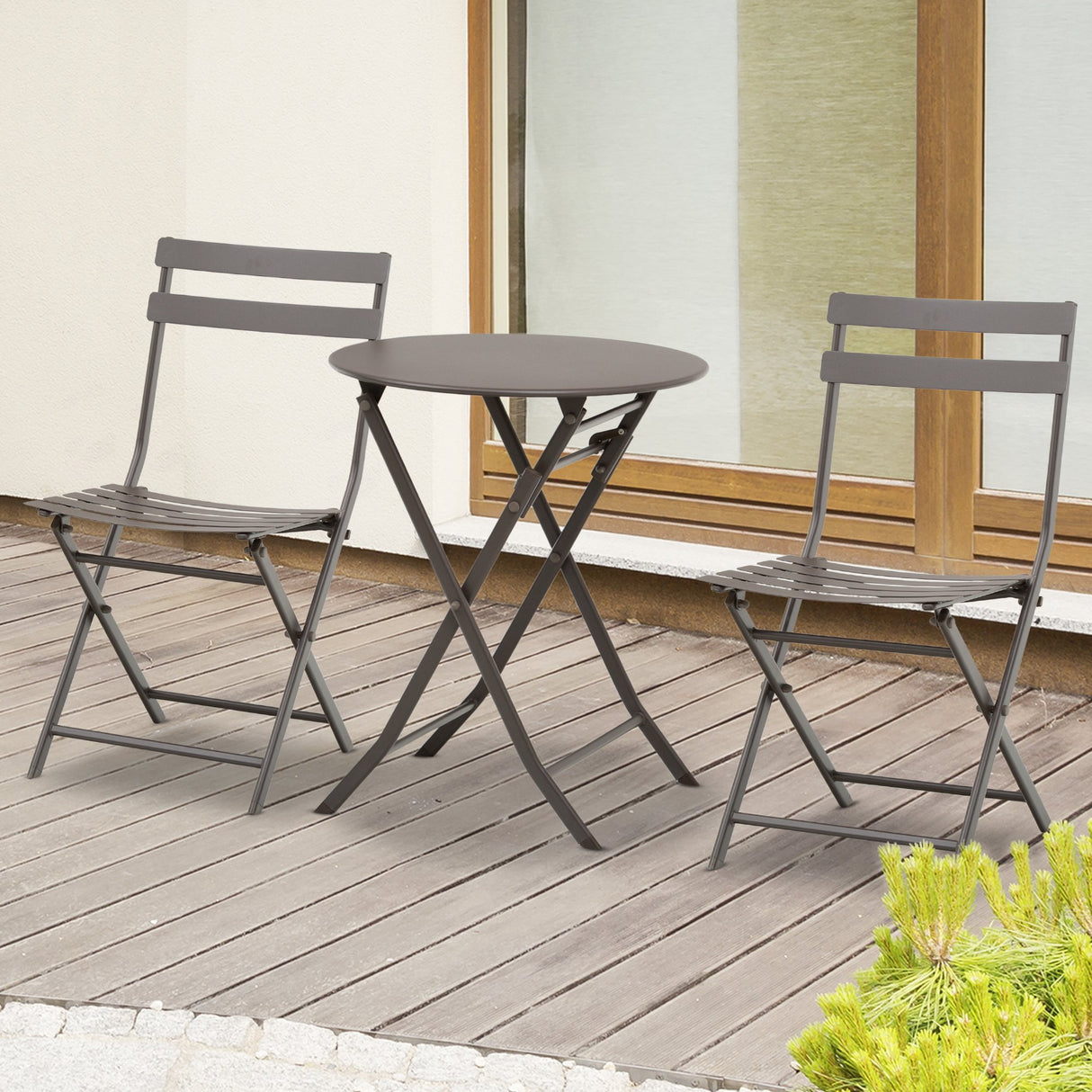 easycomfort easycomfort tavolino con sedie pieghevoli in acciaio marrone per balcone terrazzo giardino ean 8055776911694