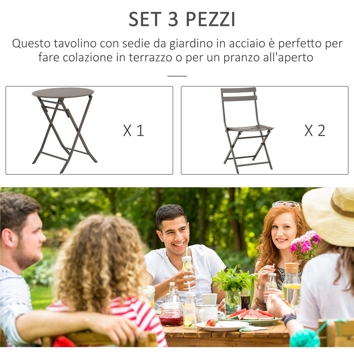 easycomfort easycomfort tavolino con sedie pieghevoli in acciaio marrone per balcone terrazzo giardino ean 8055776911694