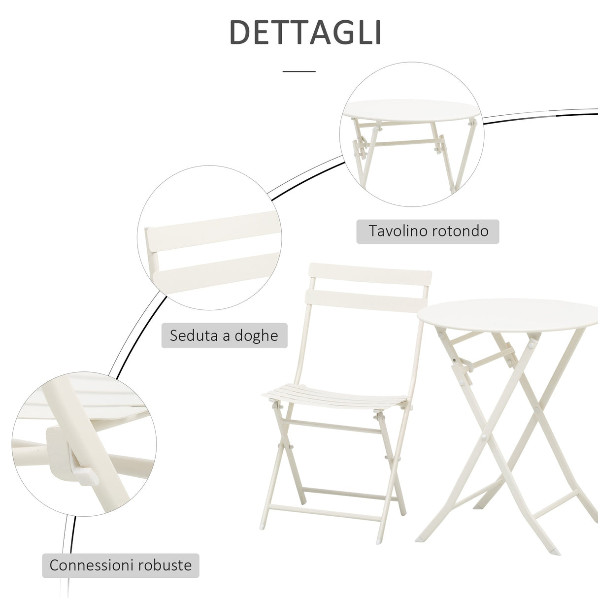 easycomfort easycomfort tavolino con sedie pieghevoli in acciaio bianco per balcone terrazzo giardino ean 8055776911700