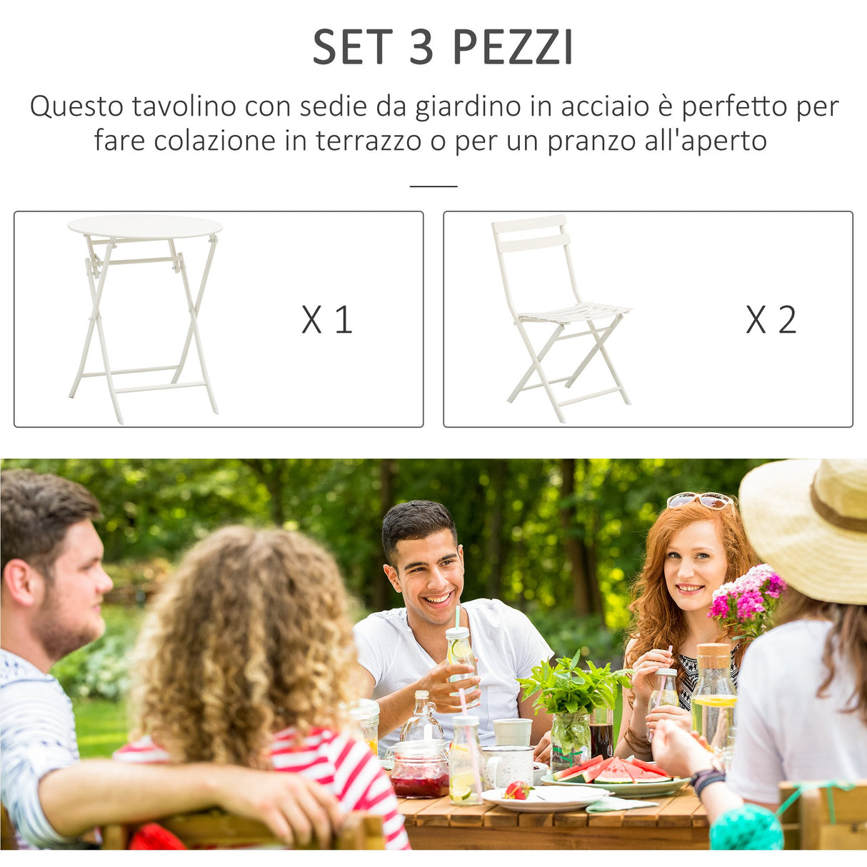 easycomfort easycomfort tavolino con sedie pieghevoli in acciaio bianco per balcone terrazzo giardino ean 8055776911700