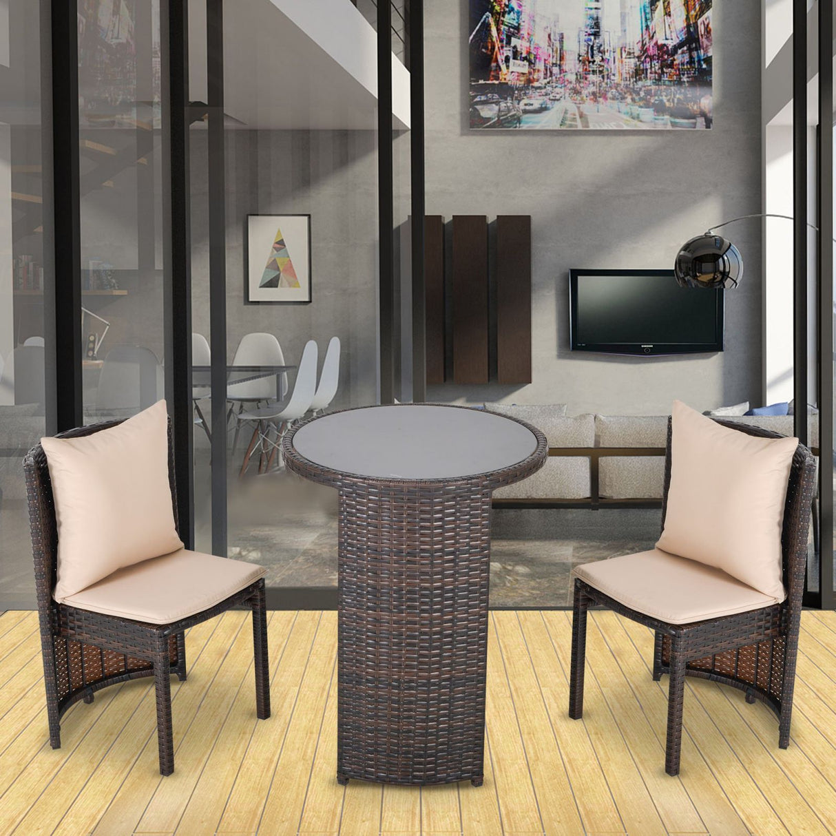 easycomfort easycomfort set tavolino e 2 sedie da esterno in pe rattan marrone e beige ean 8055776916200