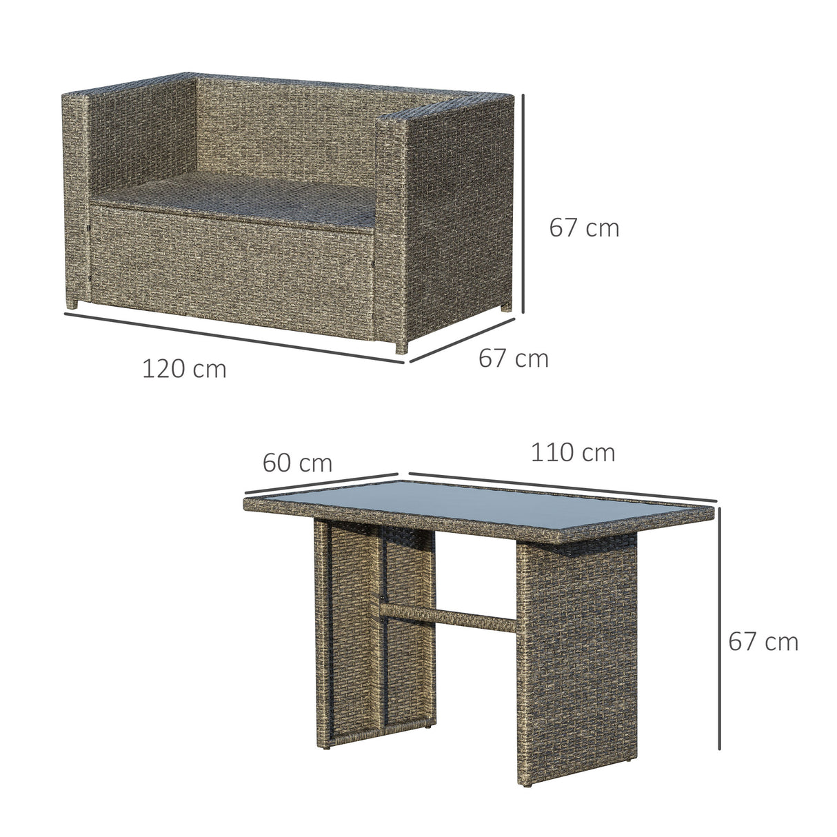 easycomfort easycomfort set 3 pezzi mobili da giardino con 2 divani con cuscini e 1 tavolo in rattan pe salotto da esterno grigio nero