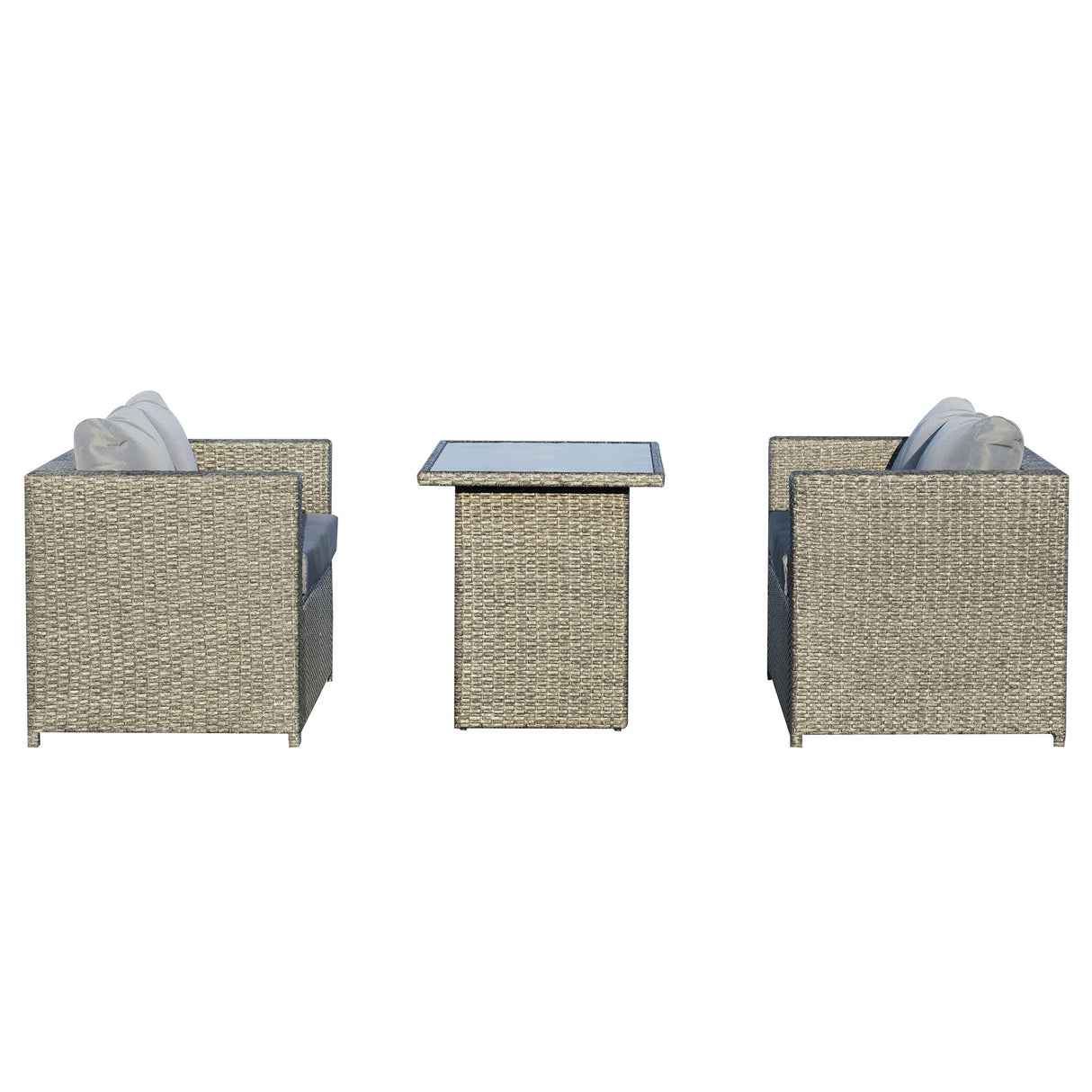 easycomfort easycomfort set 3 pezzi mobili da giardino con 2 divani con cuscini e 1 tavolo in rattan pe salotto da esterno grigio nero