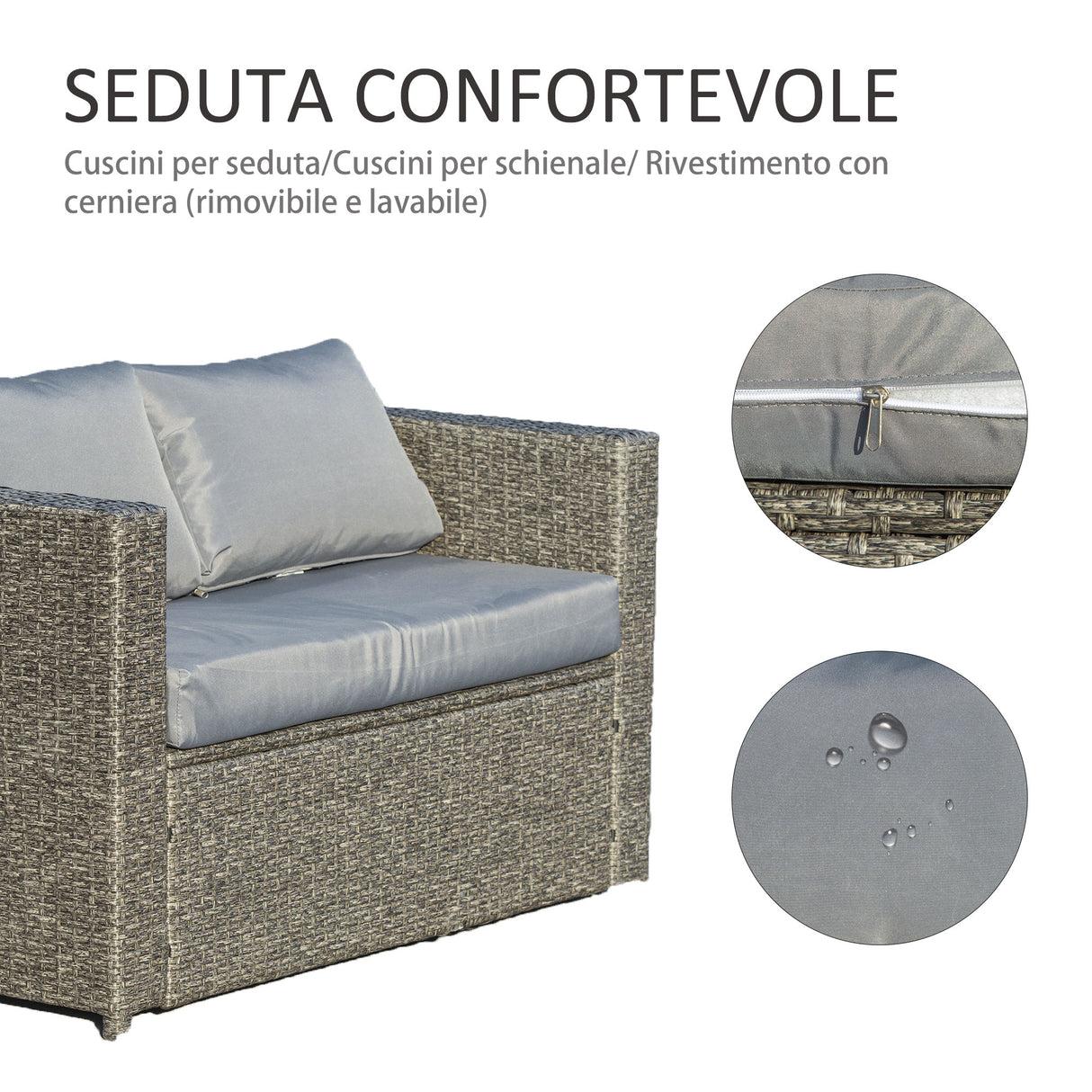 easycomfort easycomfort set 3 pezzi mobili da giardino con 2 divani con cuscini e 1 tavolo in rattan pe salotto da esterno grigio nero