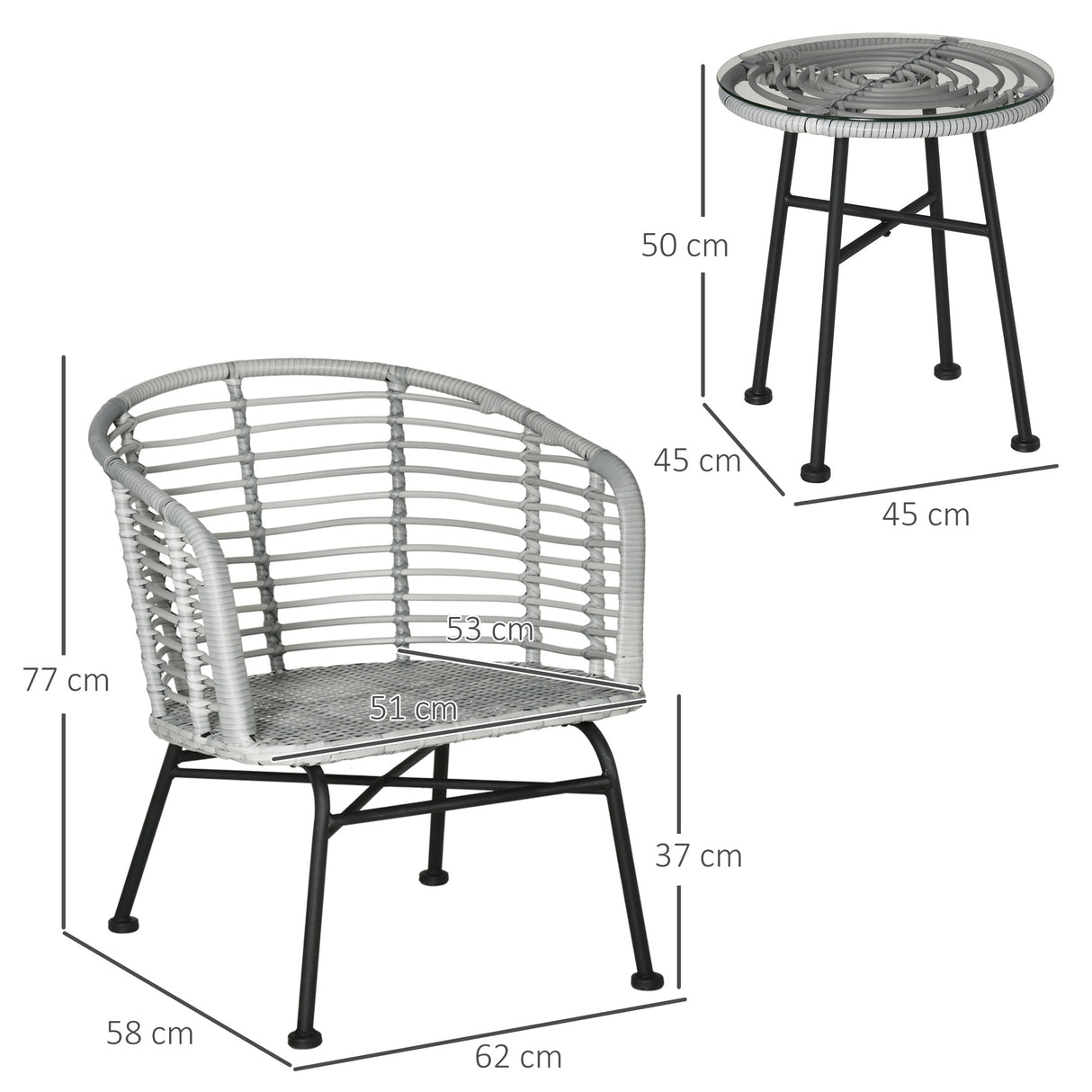 easycomfort easycomfort set 3pz mobili da giardino in rattan sintetico con 1 tavolino e 2 sedie grigio